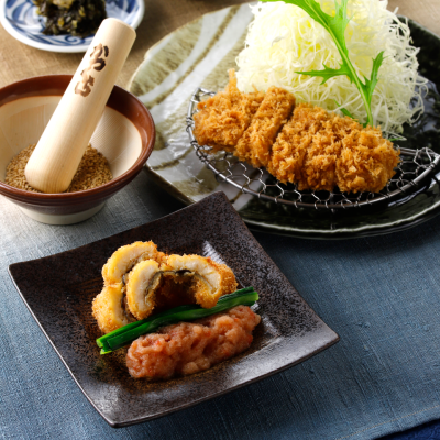 【季節のおすすめ】鱧かつとヒレかつ（梅おろし添え）