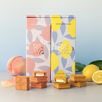 PRESS BUTTER SAND、「バターサンド〈桃〉」「バターサンド〈檸檬〉」特別パッケージで全国販売